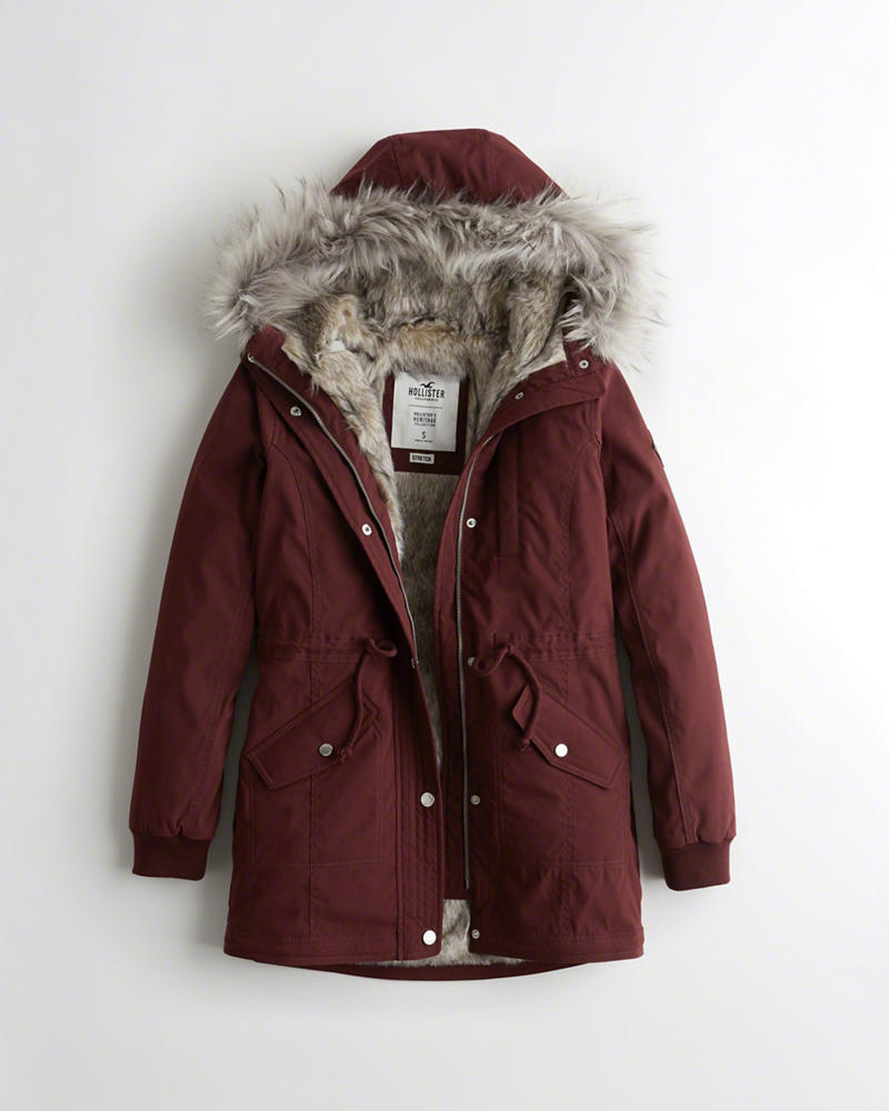 Parka Hollister Donna Stretch Faux-Fur-Lined Bordeaux Italia (754IGQTC)